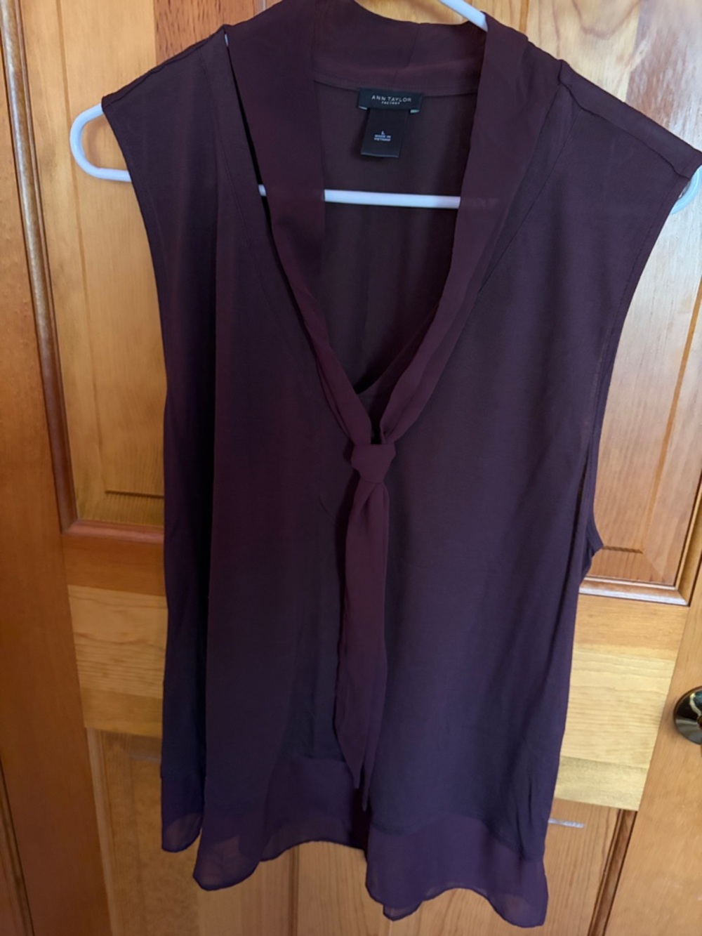 Ann Taylor Deep Plum Tie-Neck Sleeveless Top